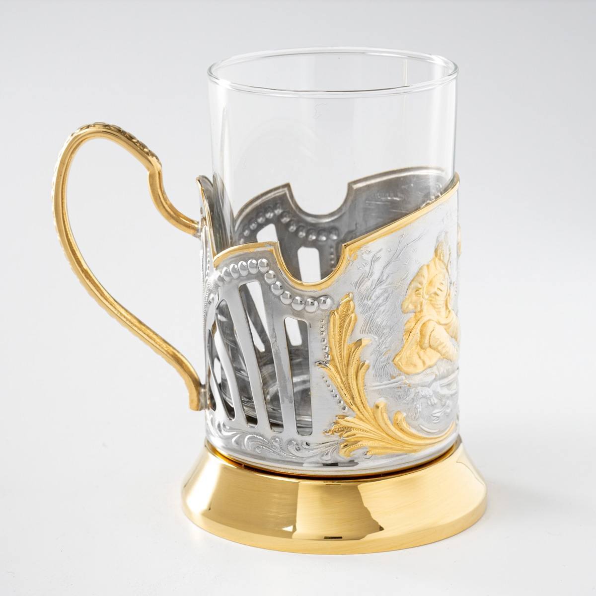 Подстаканник (позолота) Охота в подарочной коробке