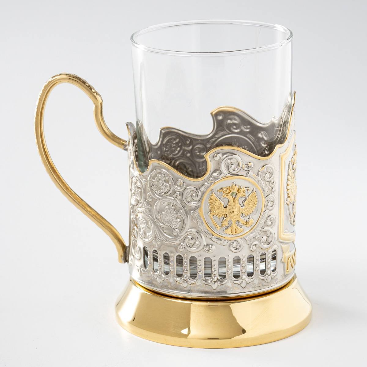Подстаканник (позолота) Герб России в подарочной коробке