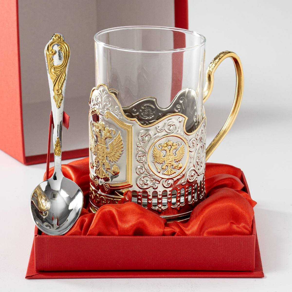 Подстаканник позолоченный Герб России в футляре