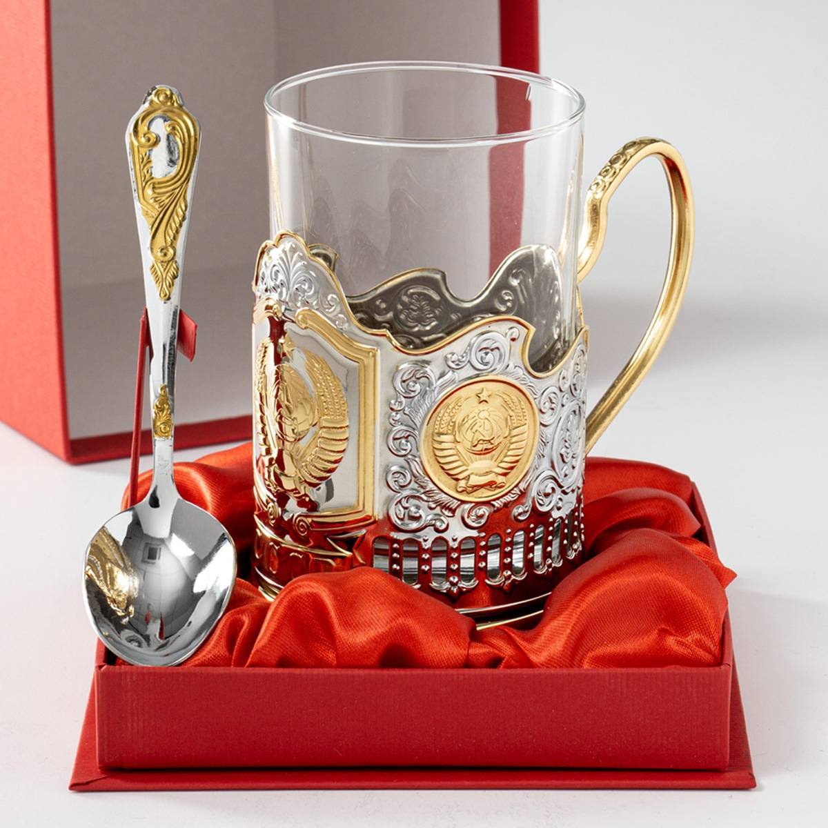 Подстаканник позолоченный Гербовый СССР в футляре