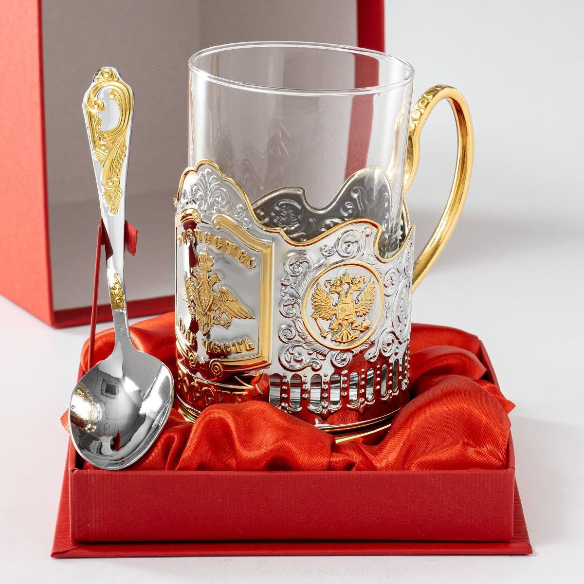 Подстаканник позолоченный Отечество, Долг, Честь в футляре