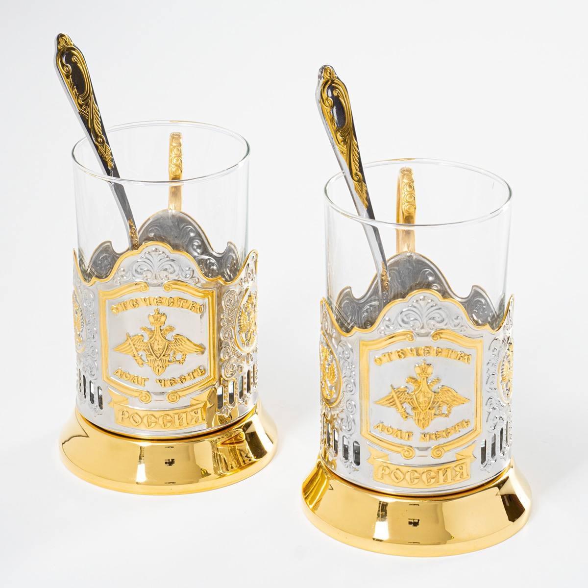 Комплект позолоченных подстаканников Отечество, Долг, Честь