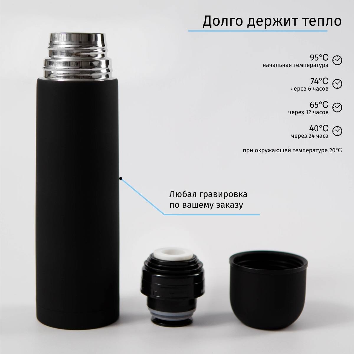 Термос с вашей гравировкой черный