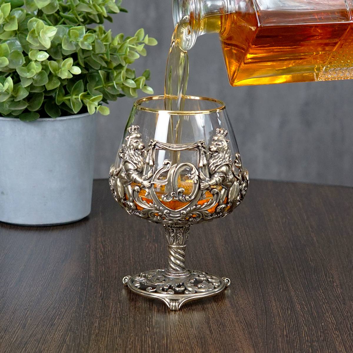 Именной бокал для коньяка Юбилейный 40 в подарочном футляре