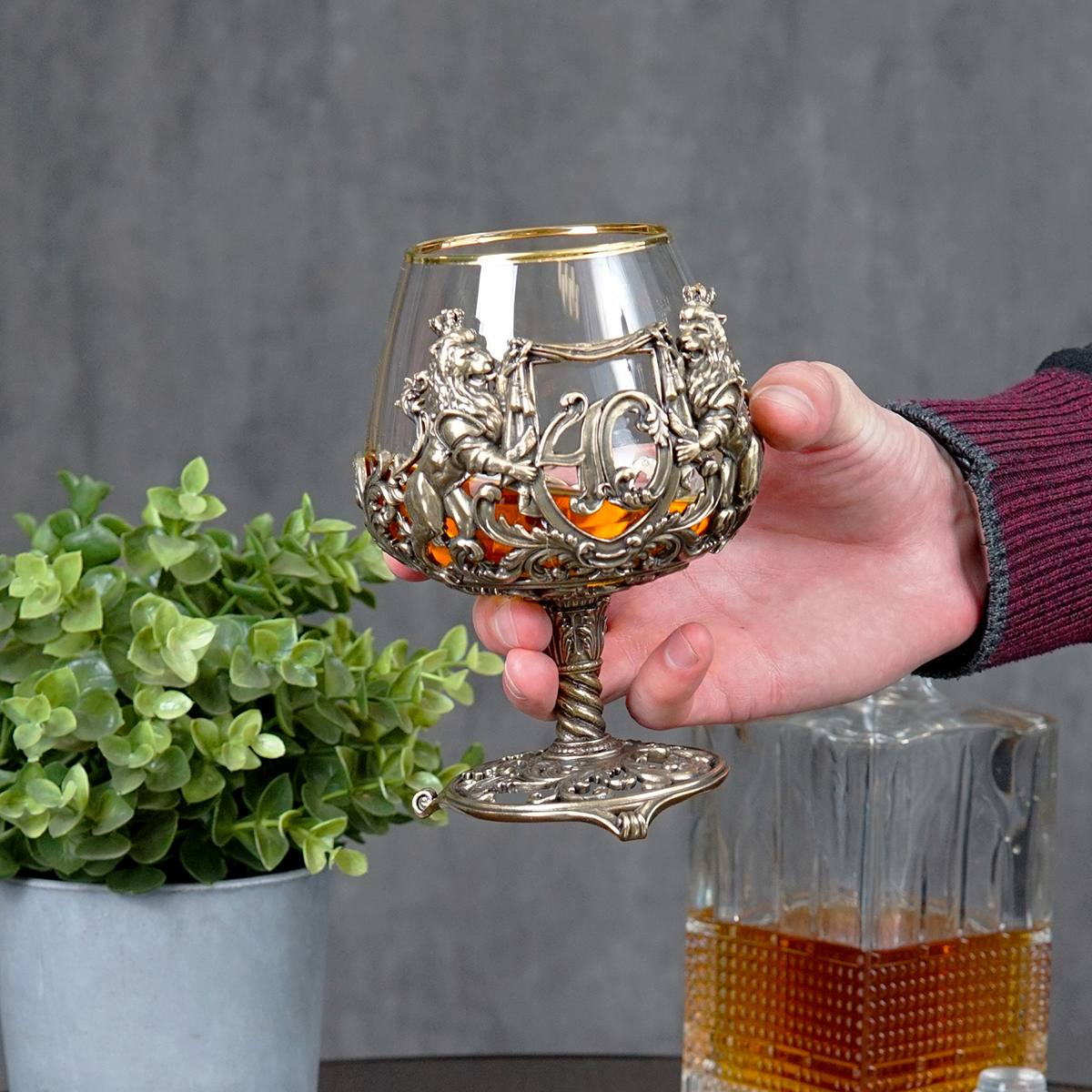 Именной бокал для коньяка Юбилейный 40 в подарочном футляре