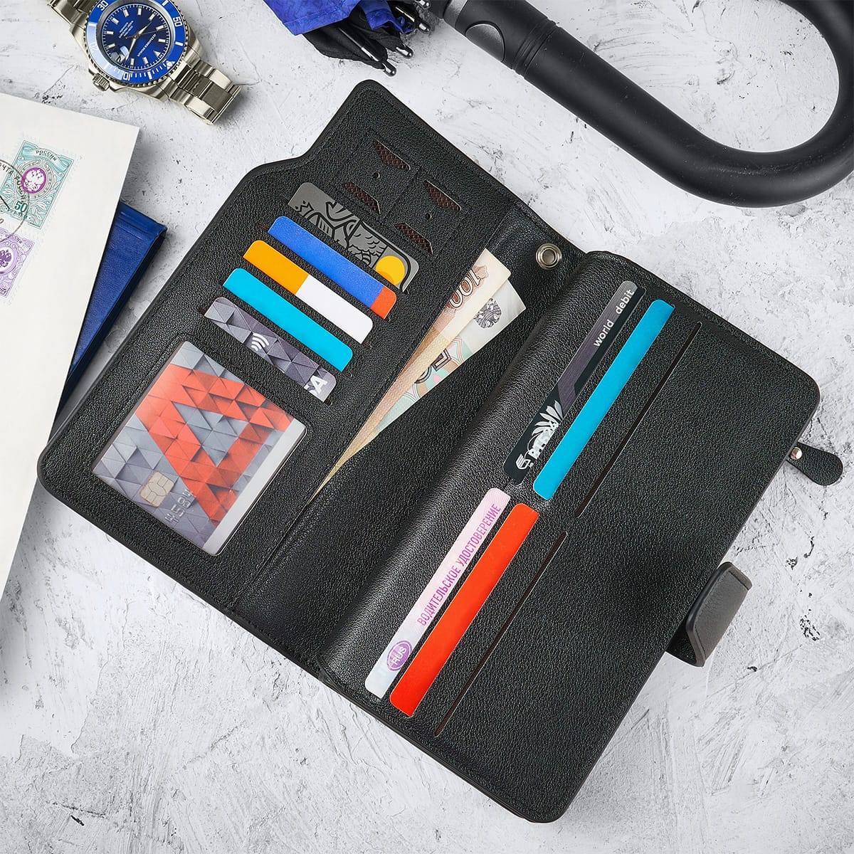 Набор портмоне с ручкой  Премиум Блэк именной