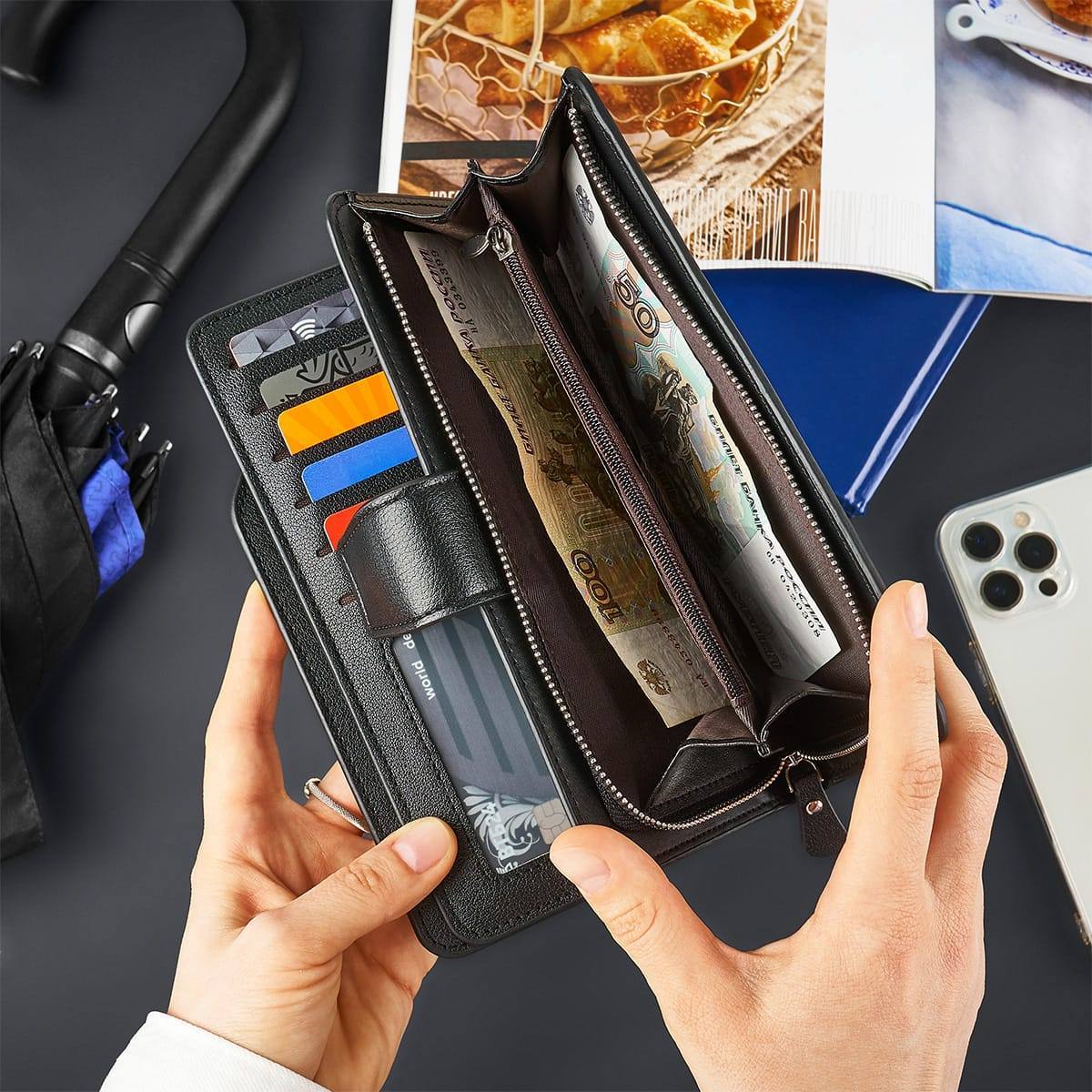 Набор портмоне с ручкой  Премиум Блэк именной